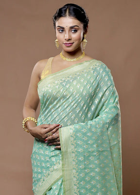 Green Pure Cotton Saree With Blouse Piece - Indian Silk House Agencies