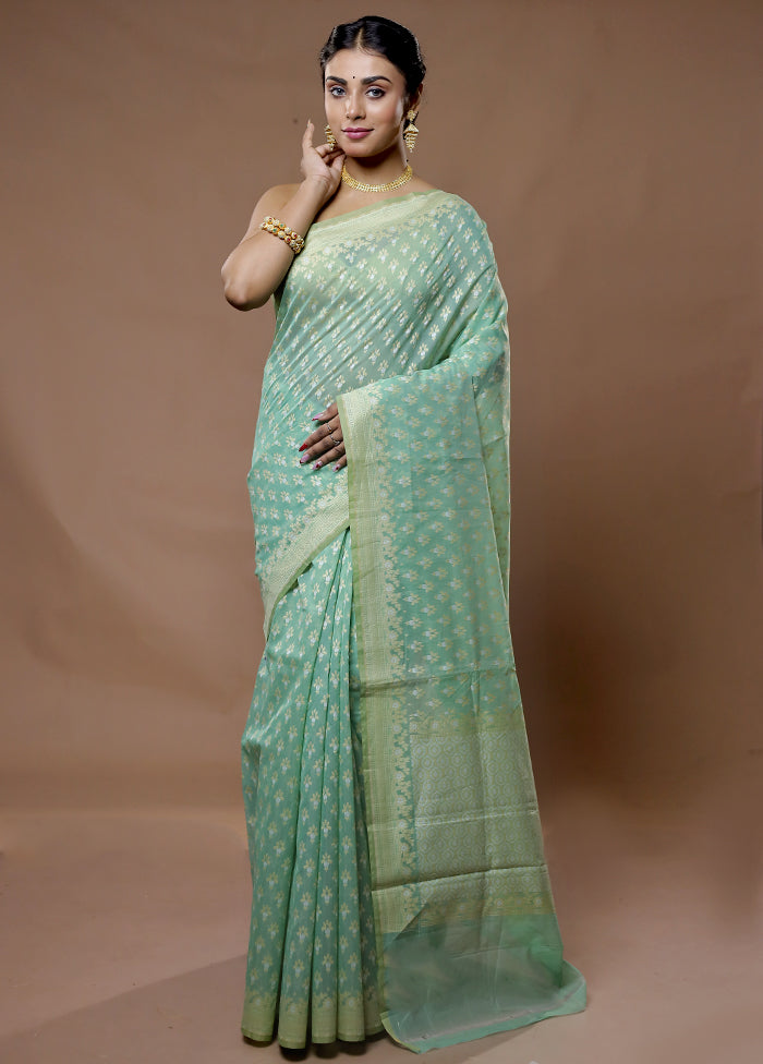 Green Pure Cotton Saree With Blouse Piece - Indian Silk House Agencies