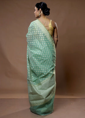 Green Pure Cotton Saree With Blouse Piece - Indian Silk House Agencies