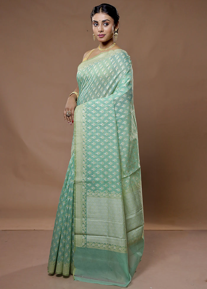 Green Pure Cotton Saree With Blouse Piece - Indian Silk House Agencies