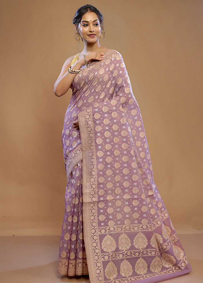 Purple Pure Cotton Saree With Blouse Piece - Indian Silk House Agencies