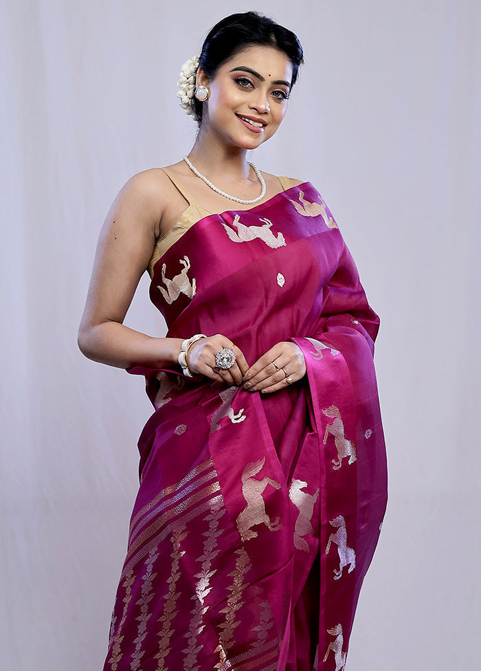 Purple Kora Pure Silk Saree With Blouse Piece - Indian Silk House Agencies