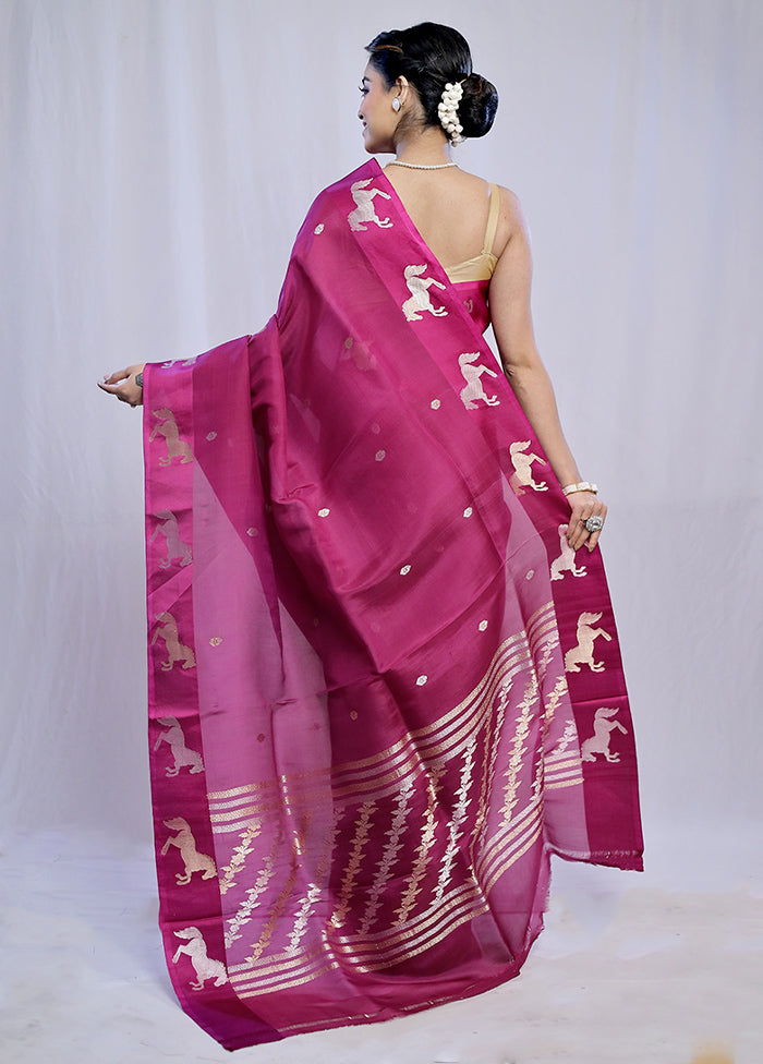 Purple Kora Pure Silk Saree With Blouse Piece - Indian Silk House Agencies