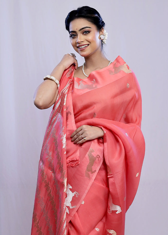 Pink Kora Pure Silk Saree With Blouse Piece - Indian Silk House Agencies