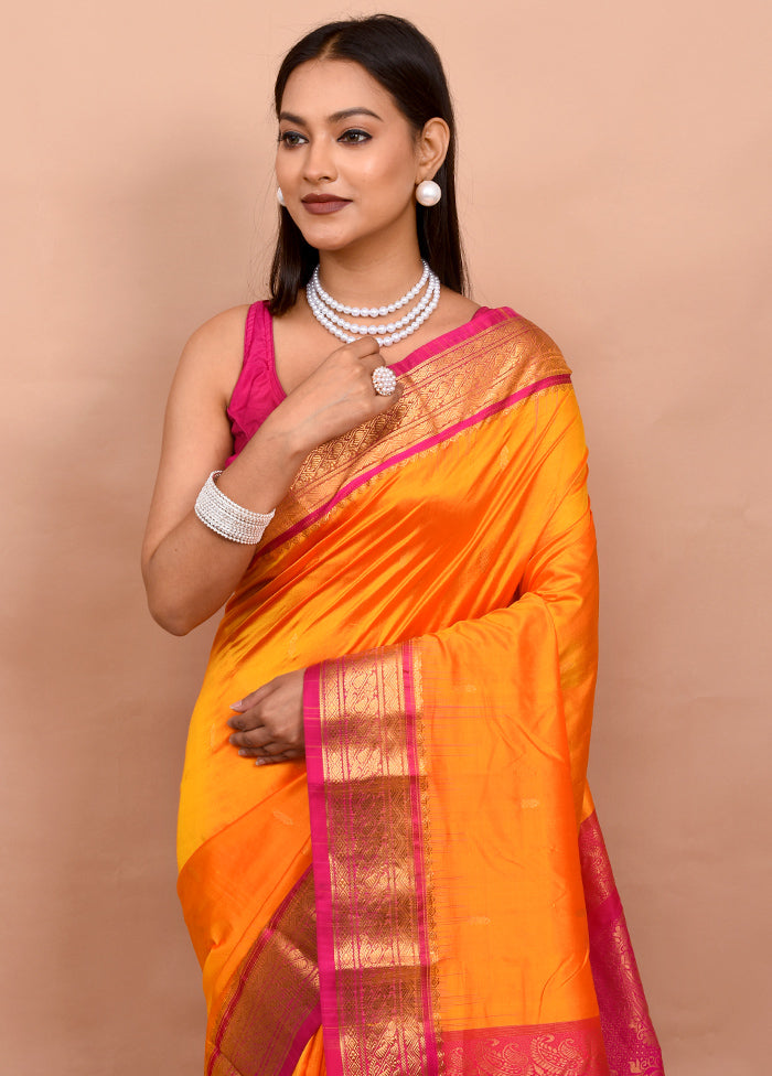 Orange Kanjivaram Silk Saree With Blouse Piece - Indian Silk House Agencies