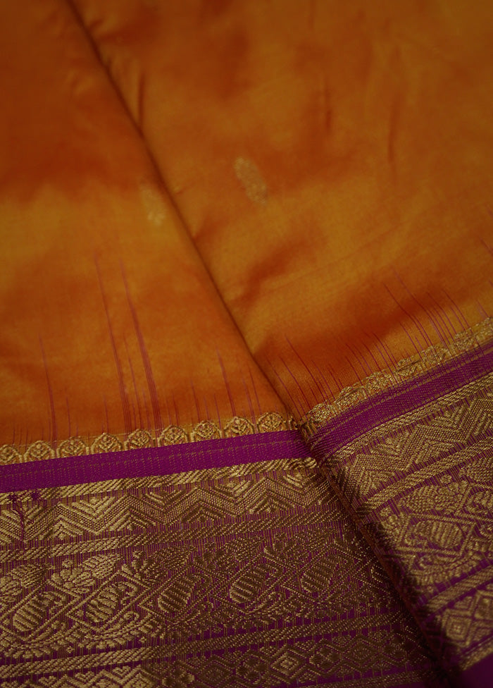 Orange Kanjivaram Silk Saree With Blouse Piece - Indian Silk House Agencies