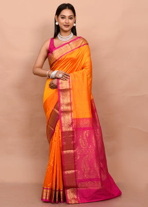 Orange Kanjivaram Silk Saree With Blouse Piece - Indian Silk House Agencies