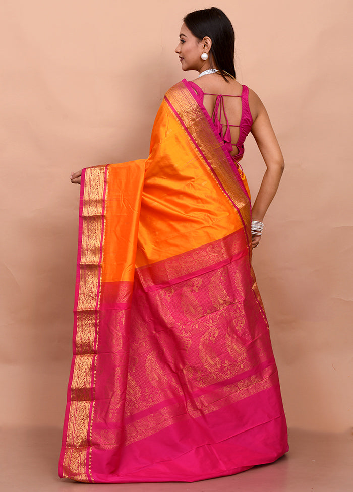 Orange Kanjivaram Silk Saree With Blouse Piece - Indian Silk House Agencies