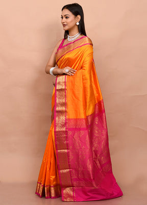 Orange Kanjivaram Silk Saree With Blouse Piece - Indian Silk House Agencies