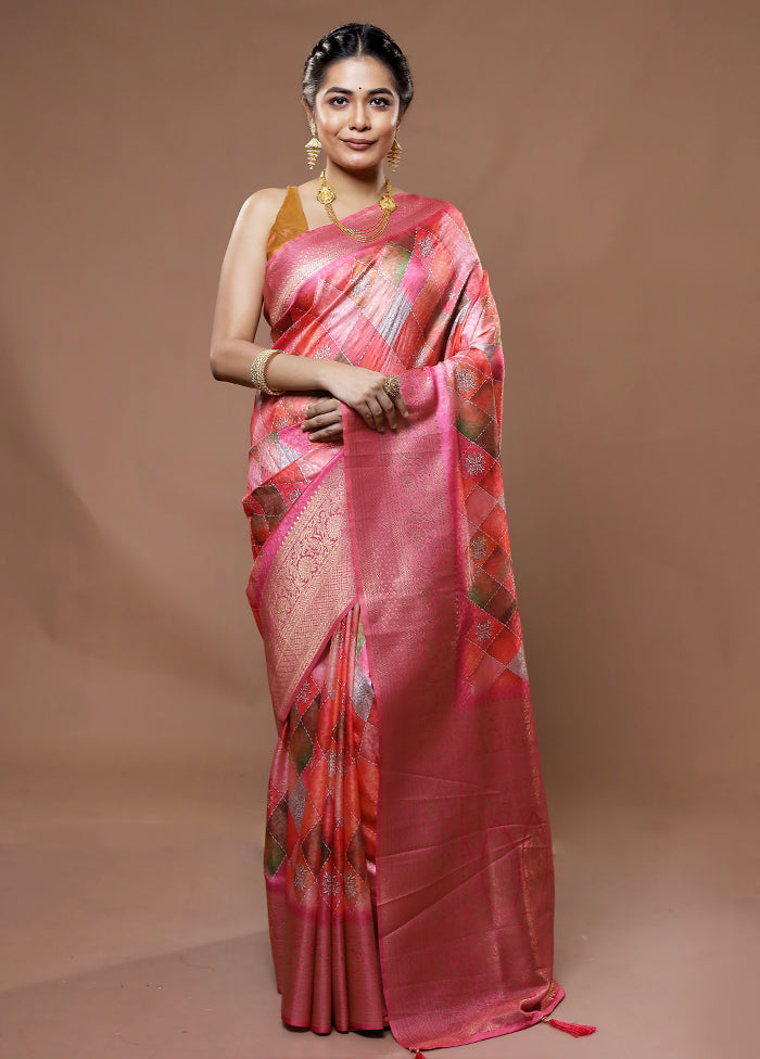 Multicolor Dupion Silk Saree With Blouse Piece - Indian Silk House Agencies