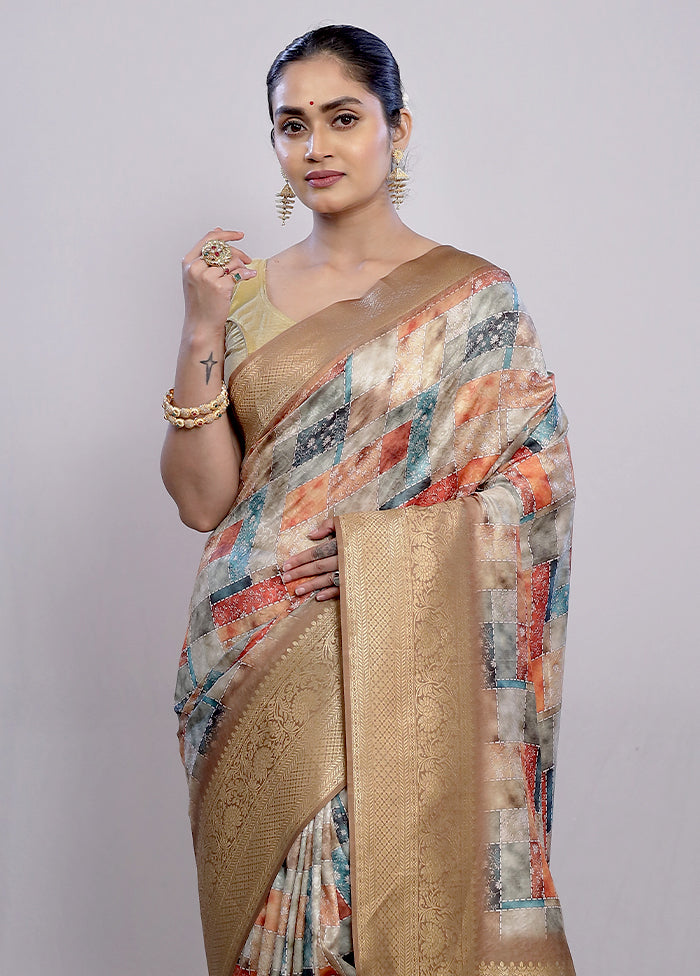 Multicolor Dupion Silk Saree With Blouse Piece - Indian Silk House Agencies