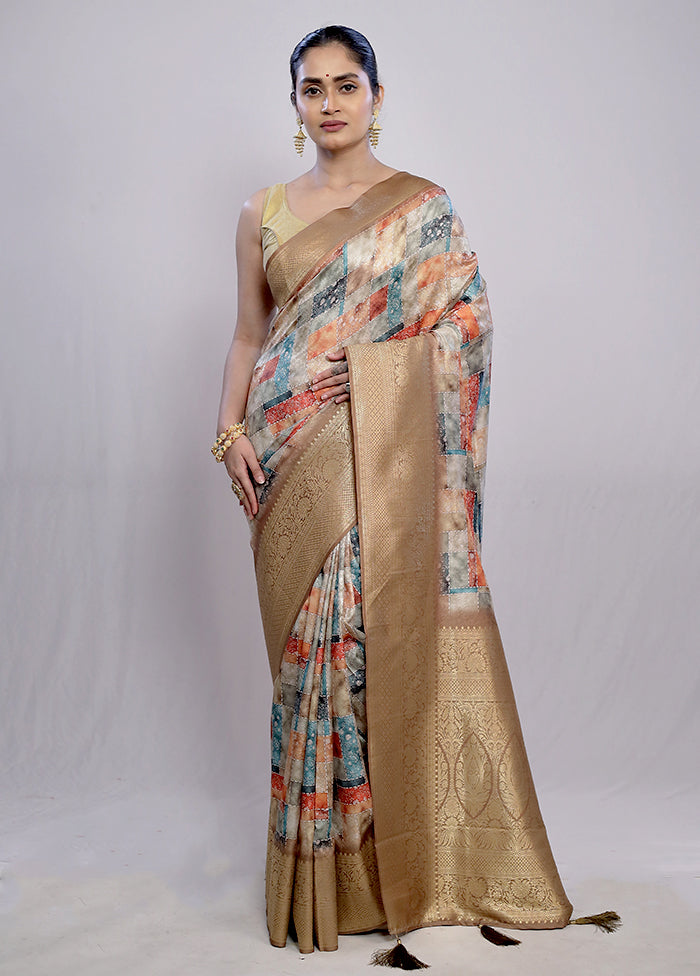 Multicolor Dupion Silk Saree With Blouse Piece - Indian Silk House Agencies