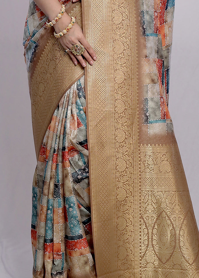 Multicolor Dupion Silk Saree With Blouse Piece - Indian Silk House Agencies