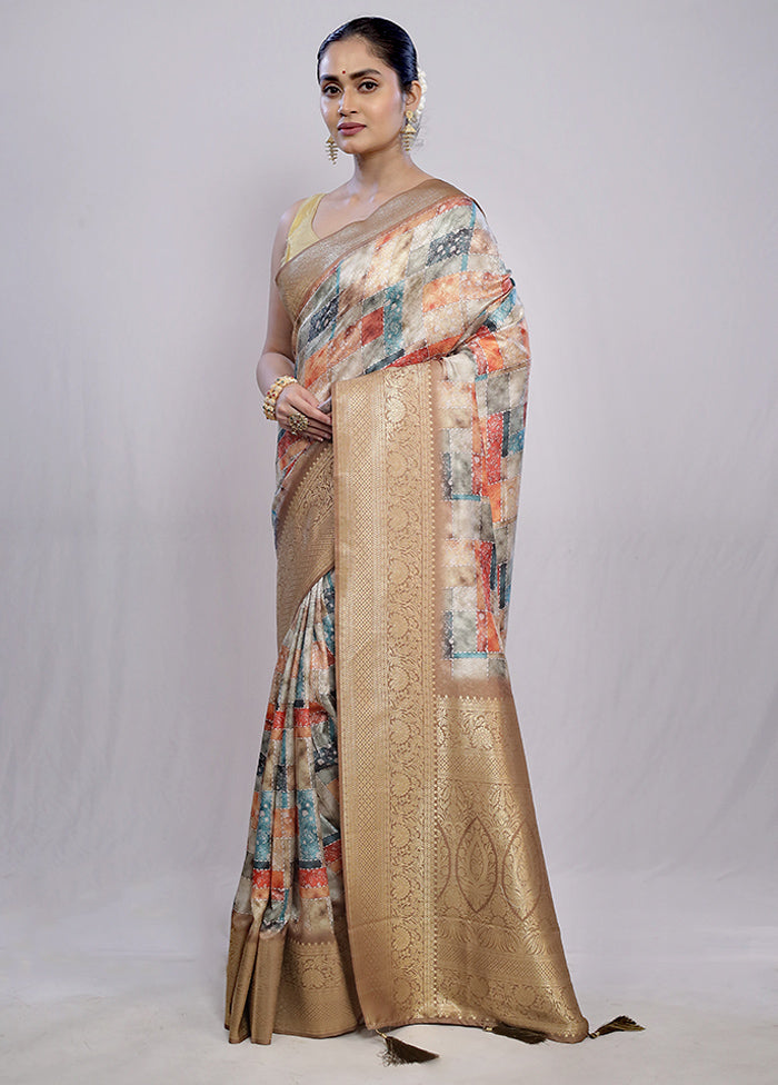 Multicolor Dupion Silk Saree With Blouse Piece - Indian Silk House Agencies