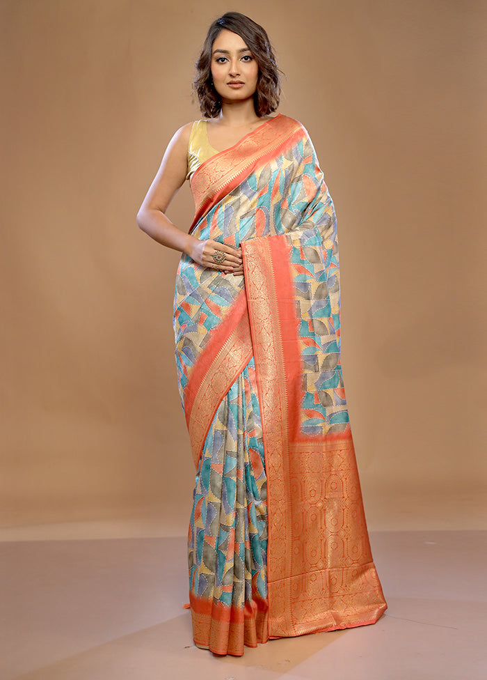 Blue Dupion Silk Saree With Blouse Piece - Indian Silk House Agencies