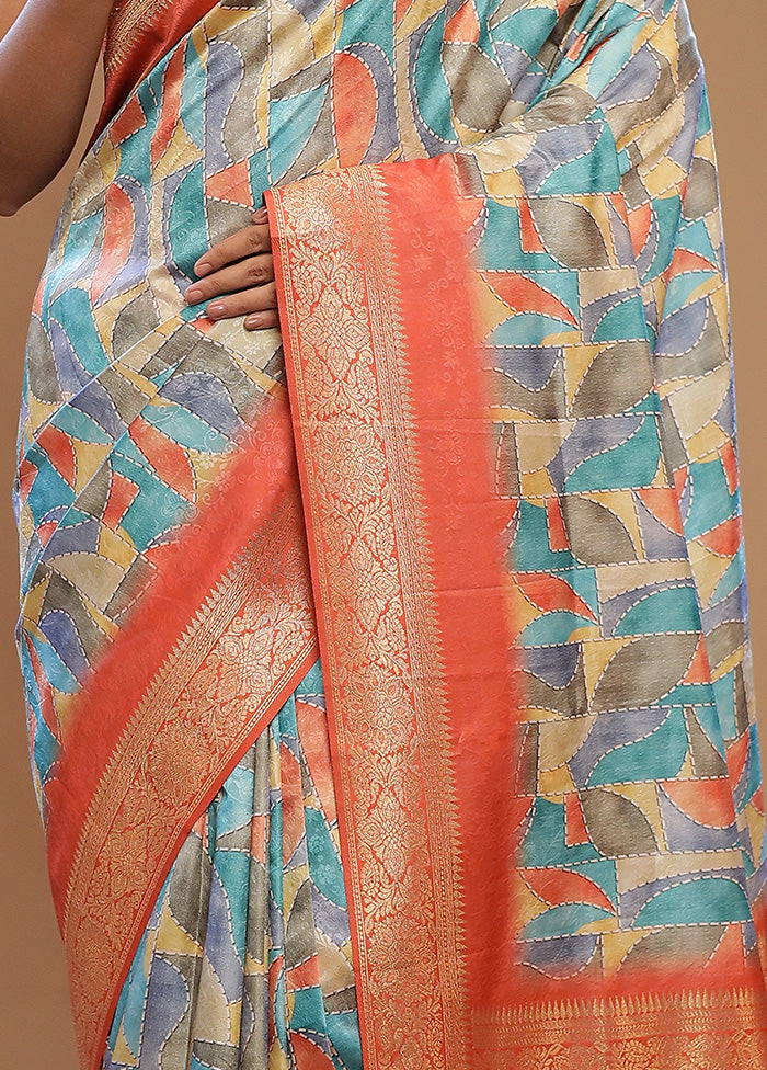 Blue Dupion Silk Saree With Blouse Piece - Indian Silk House Agencies