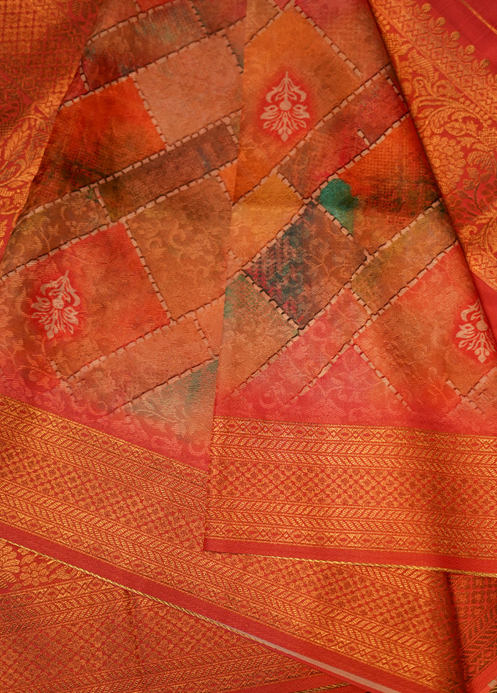 Orange  Dupion Silk Saree With Blouse Piece - Indian Silk House Agencies