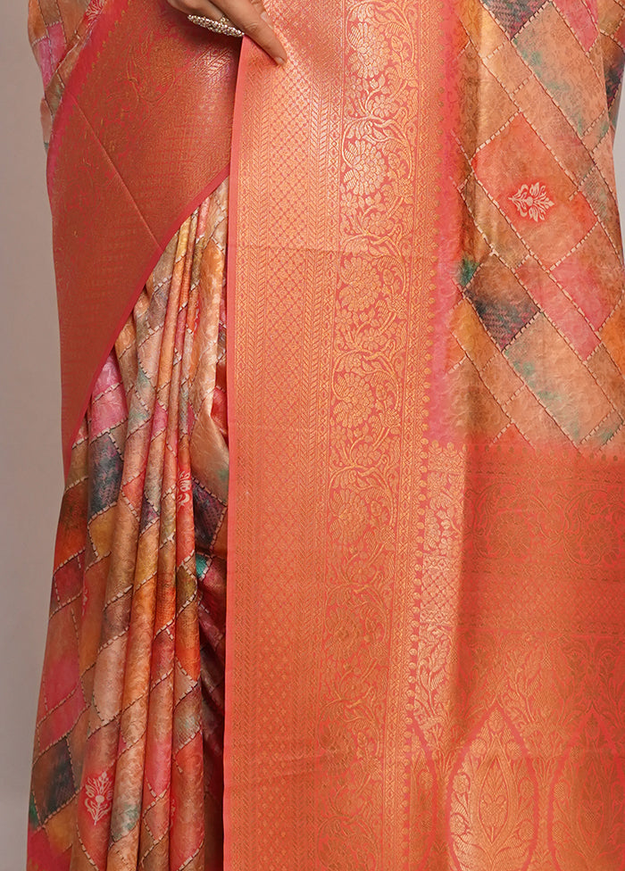 Orange  Dupion Silk Saree With Blouse Piece - Indian Silk House Agencies