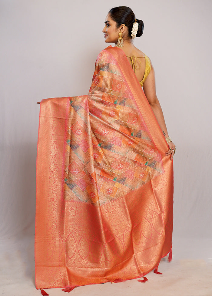 Orange  Dupion Silk Saree With Blouse Piece - Indian Silk House Agencies