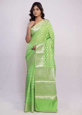 Green Kora Silk Saree With Blouse Piece - Indian Silk House Agencies