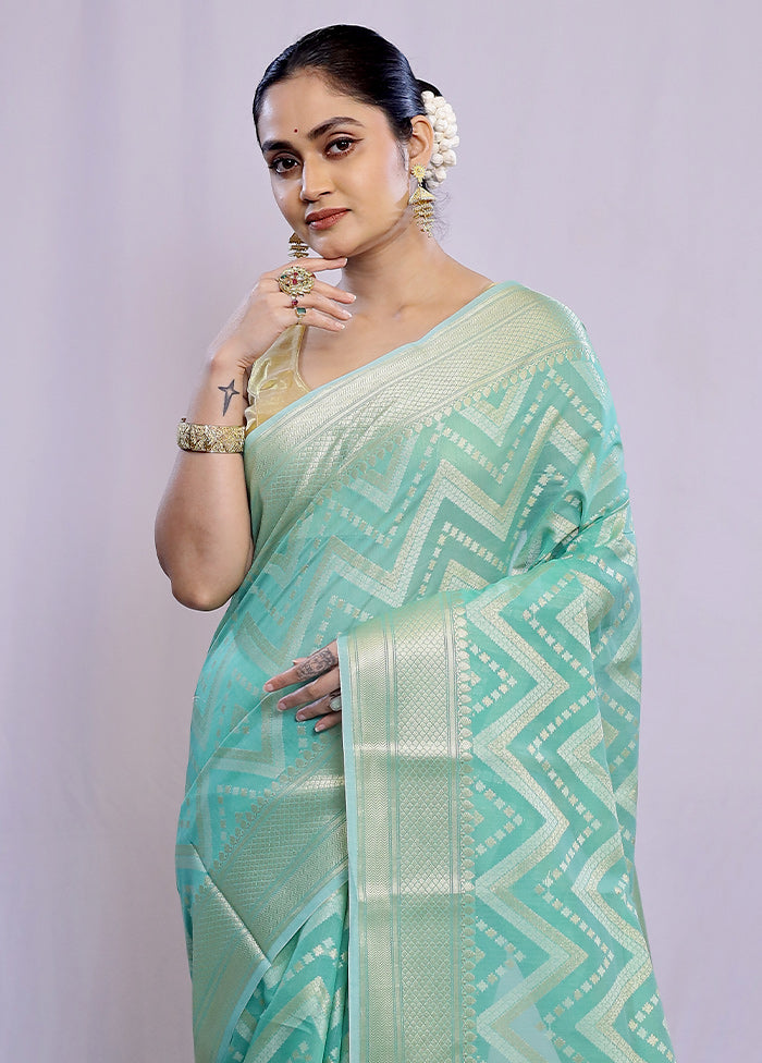 Green Cotton Saree With Blouse Piece - Indian Silk House Agencies