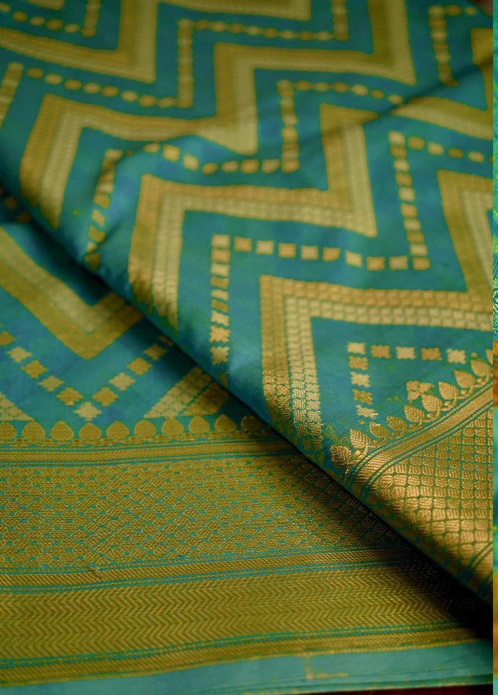 Green Cotton Saree With Blouse Piece - Indian Silk House Agencies