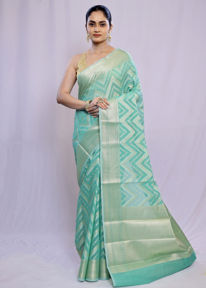 Green Cotton Saree With Blouse Piece - Indian Silk House Agencies