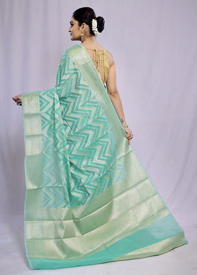 Green Cotton Saree With Blouse Piece - Indian Silk House Agencies