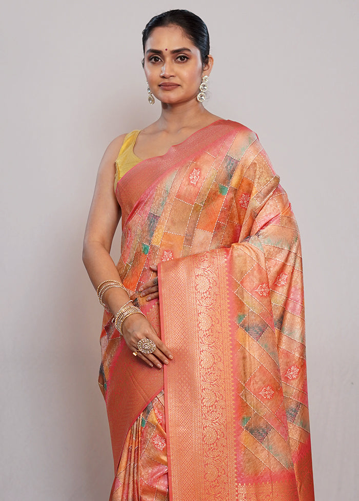 Orange Dupion Silk Saree With Blouse Piece - Indian Silk House Agencies