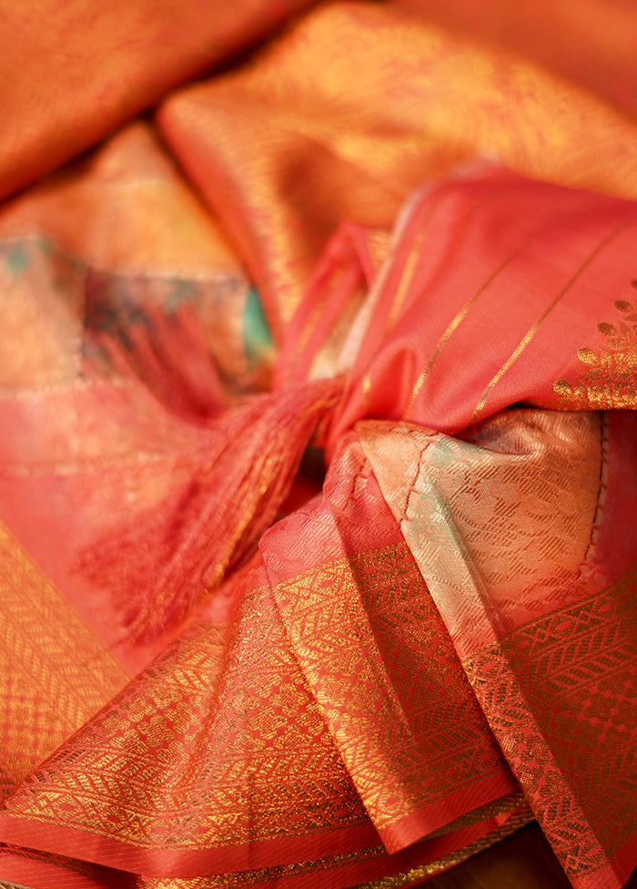 Orange Dupion Silk Saree With Blouse Piece - Indian Silk House Agencies