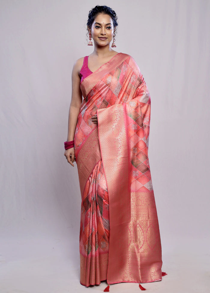 Pink Dupion Silk Saree With Blouse Piece - Indian Silk House Agencies