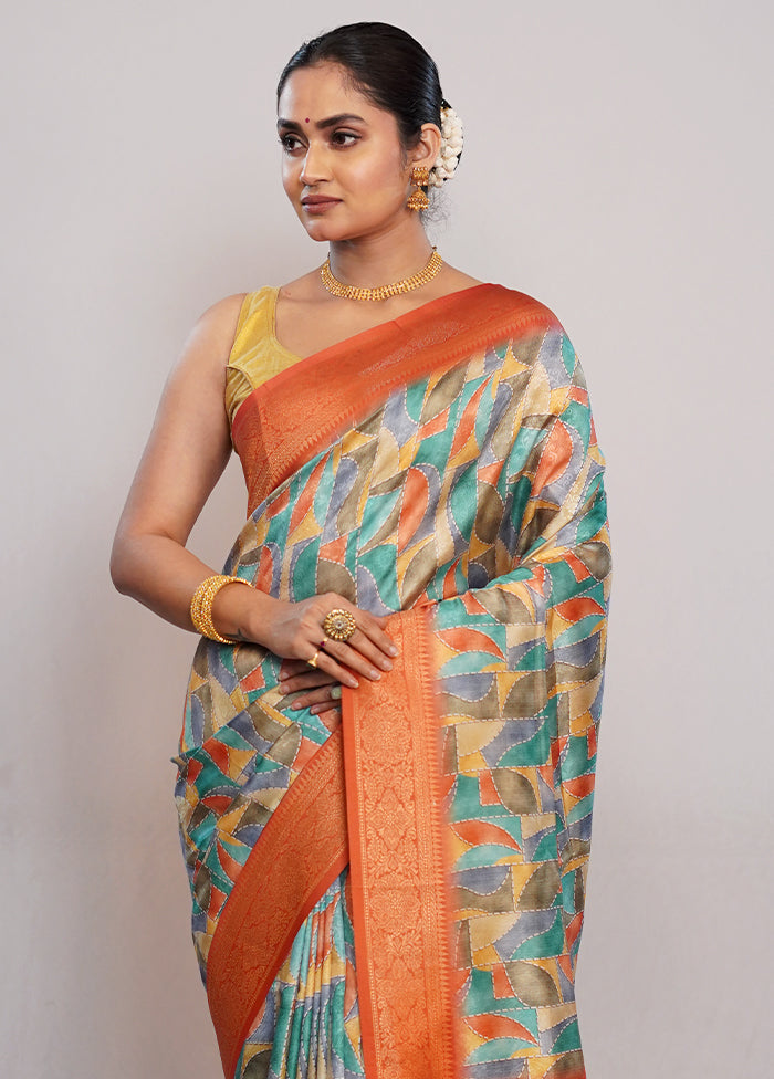 Green Dupion Silk Saree With Blouse Piece - Indian Silk House Agencies