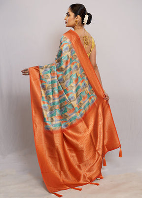 Green Dupion Silk Saree With Blouse Piece - Indian Silk House Agencies