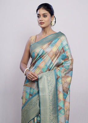 Blue Dupion Silk Saree With Blouse Piece - Indian Silk House Agencies