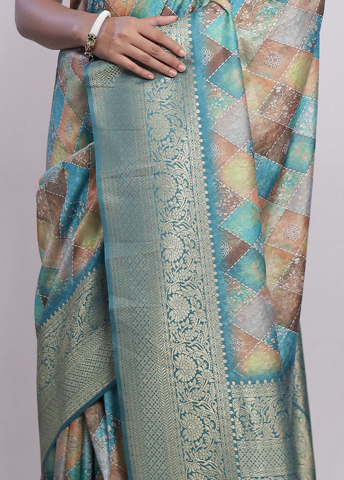 Blue Dupion Silk Saree With Blouse Piece - Indian Silk House Agencies