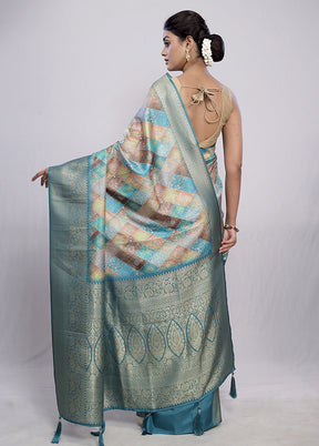 Blue Dupion Silk Saree With Blouse Piece - Indian Silk House Agencies