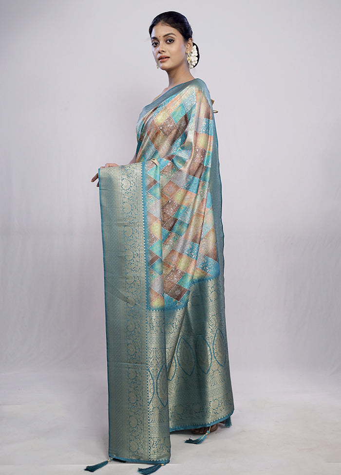 Blue Dupion Silk Saree With Blouse Piece - Indian Silk House Agencies