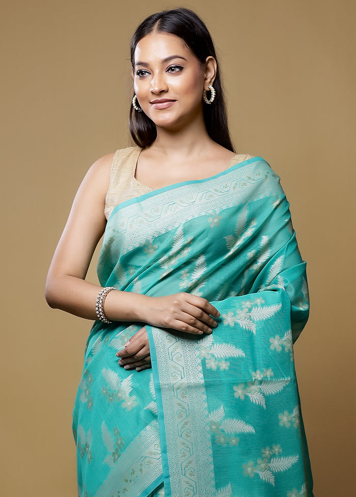 Blue Kora Silk Saree With Blouse Piece