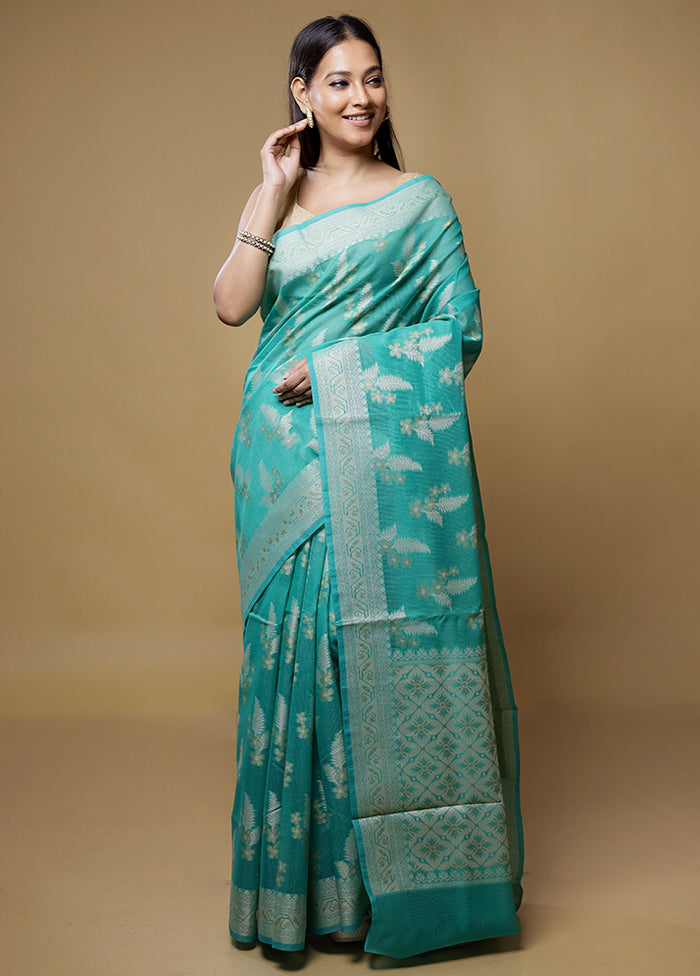 Blue Kora Silk Saree With Blouse Piece