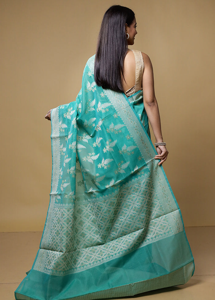 Blue Kora Silk Saree With Blouse Piece