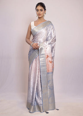 Silver Dupion Silk Saree With Blouse Piece - Indian Silk House Agencies