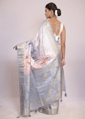 Silver Dupion Silk Saree With Blouse Piece - Indian Silk House Agencies