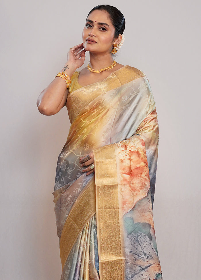 Grey Dupion Silk Saree With Blouse Piece - Indian Silk House Agencies