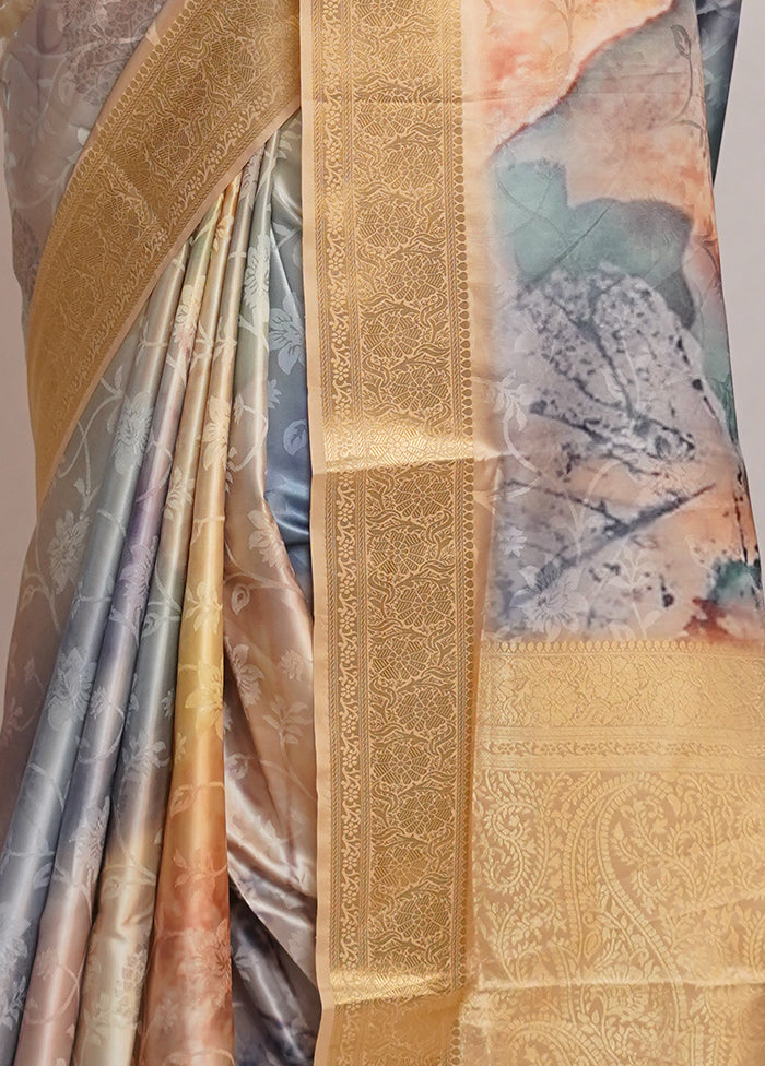 Grey Dupion Silk Saree With Blouse Piece - Indian Silk House Agencies