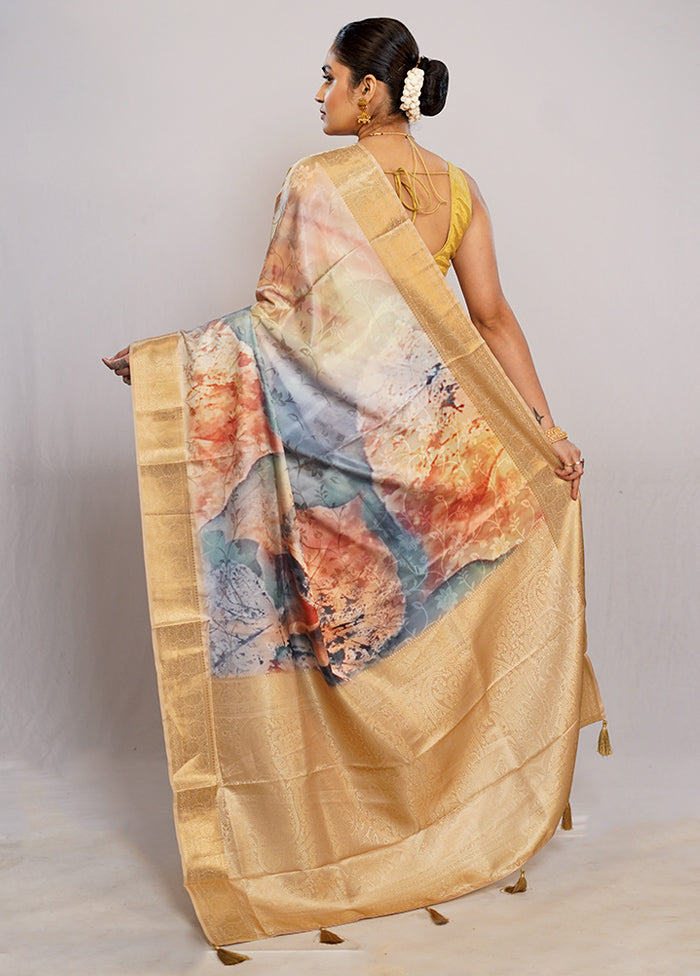 Grey Dupion Silk Saree With Blouse Piece - Indian Silk House Agencies