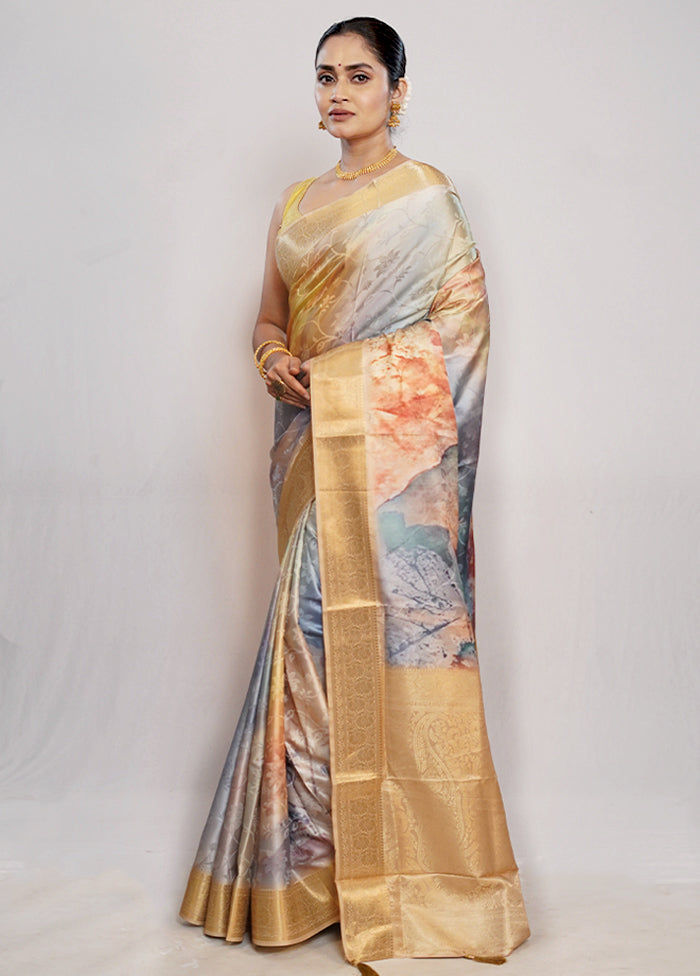 Grey Dupion Silk Saree With Blouse Piece - Indian Silk House Agencies