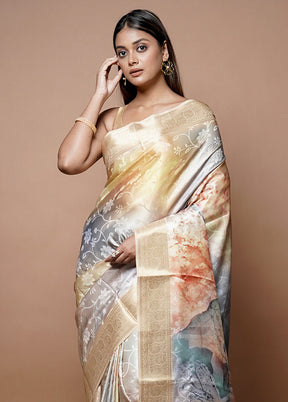 Cream Dupion Silk Saree With Blouse Piece