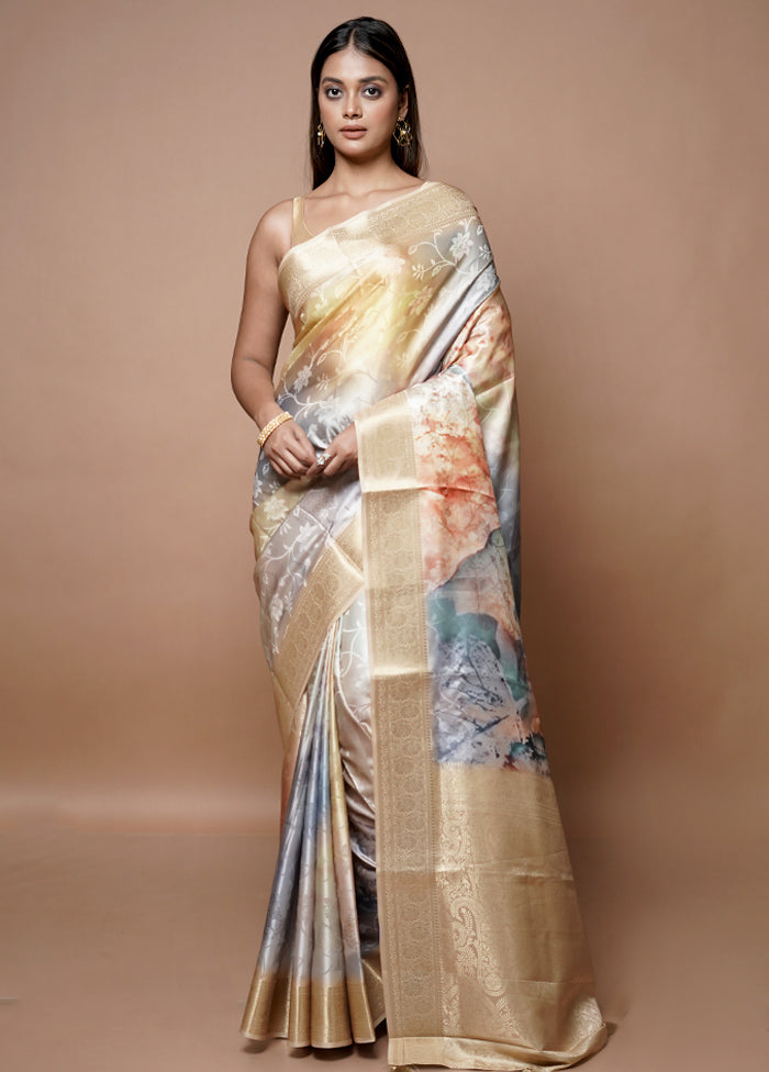 Cream Dupion Silk Saree With Blouse Piece