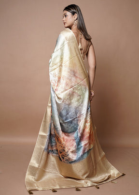 Cream Dupion Silk Saree With Blouse Piece