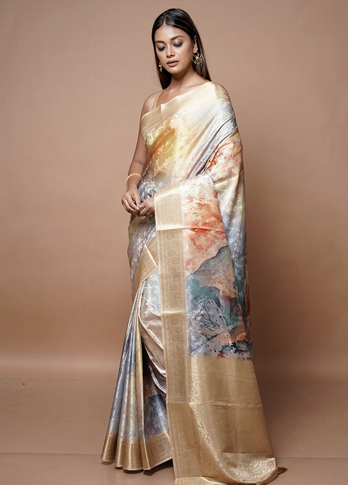 Cream Dupion Silk Saree With Blouse Piece